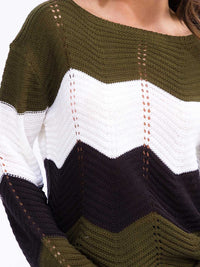 WOMEN'S LONG SLEEVE COLORBLOCK KNIT PULLOVER SWEATER