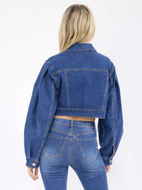 WOMEN'S LONG SLEEVE BUTTON CLOSURE FRONT POCKETS STRETCH DENIM JACKET