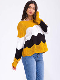 WOMEN'S LONG SLEEVE COLORBLOCK KNIT PULLOVER SWEATER