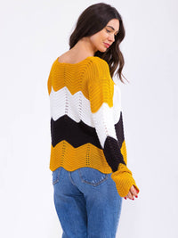 WOMEN'S LONG SLEEVE COLORBLOCK KNIT PULLOVER SWEATER