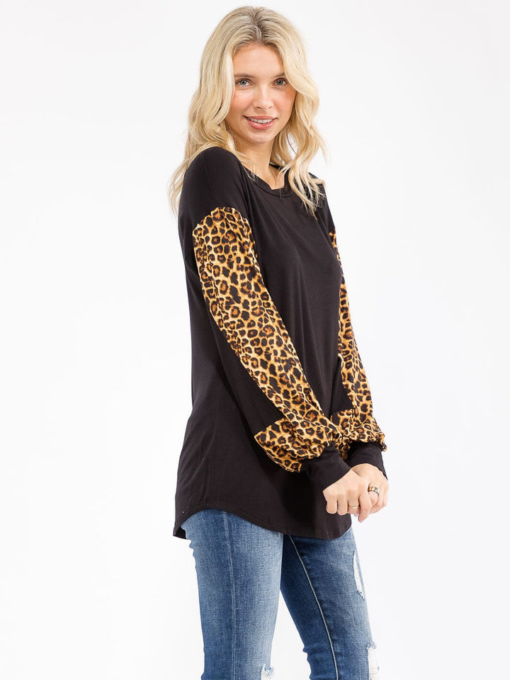 WOMEN'S LONG SLEEVE ANIMAL PRINT LOOSE FIT TOP