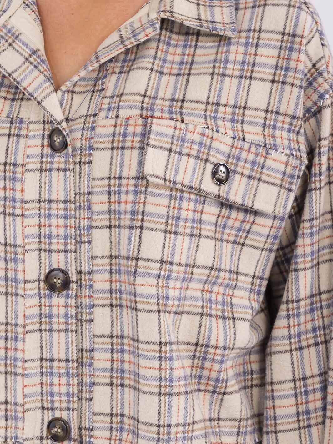 WOMEN'S LONG SLEEVE BUTTON CLOSURE FRONT POCKETS PLAID JACKET