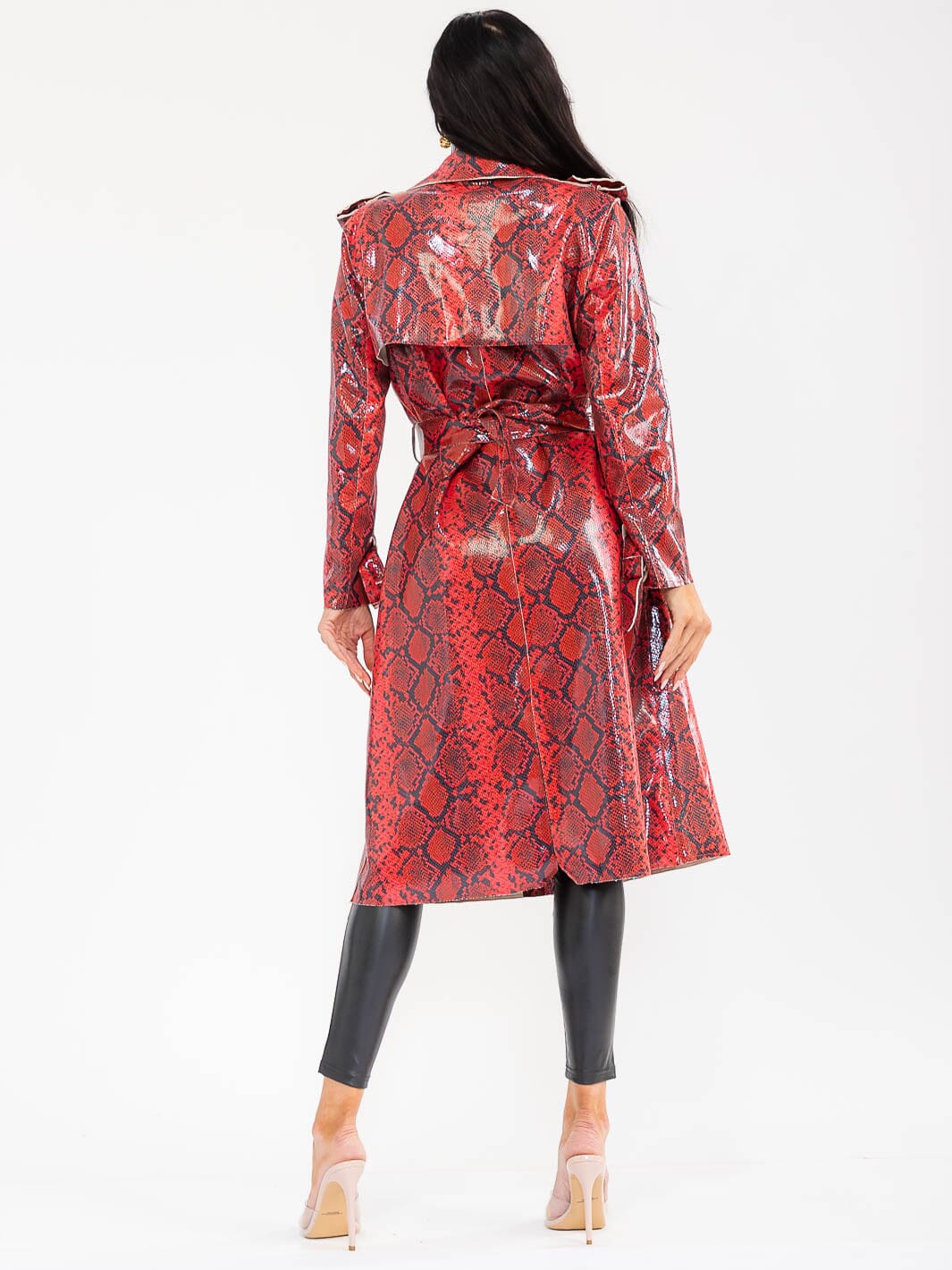 WOMENS'S LONG SLEEVE OPEN FRONT POCKETS SELF TIE ANIMAL PRINT COAT