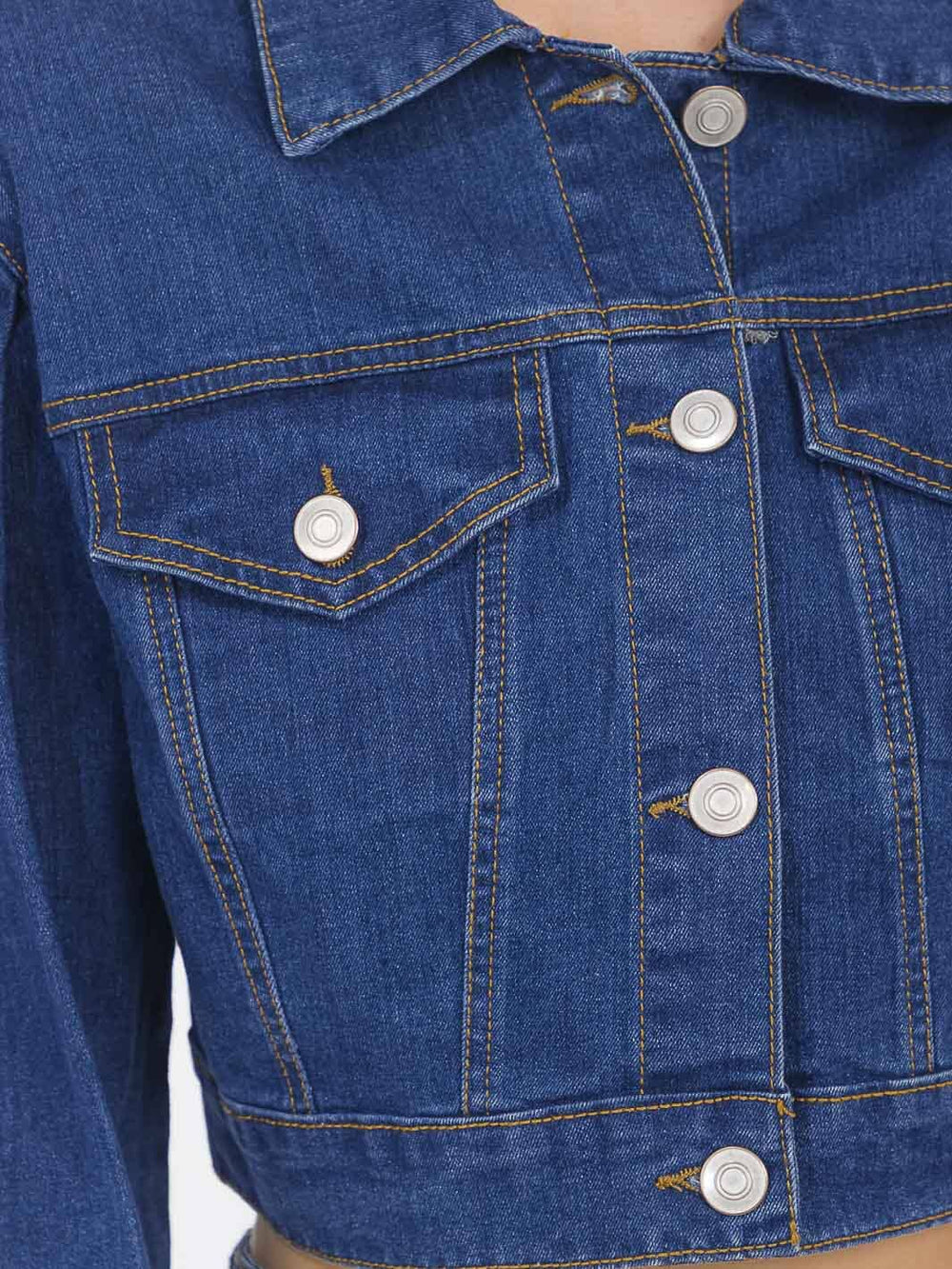 WOMEN'S LONG SLEEVE BUTTON CLOSURE FRONT POCKETS STRETCH DENIM JACKET