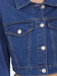 WOMEN'S LONG SLEEVE BUTTON CLOSURE FRONT POCKETS STRETCH DENIM JACKET