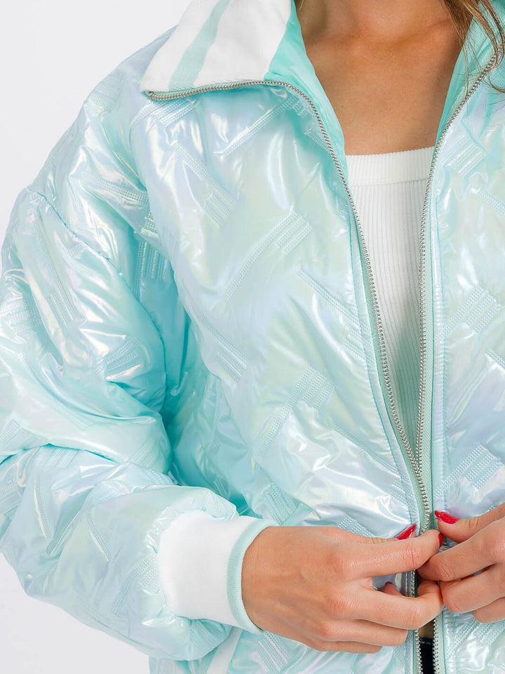 WOMEN'S LONG SLEEVE ZIPPER CLOSURE POCKETS PUFFER METALLIC JACKET