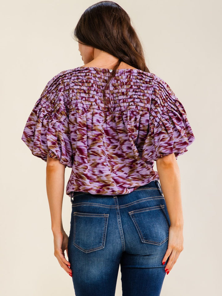 ENTRO WOMEN'S SHORT PUFF SLEEVE MULTI PRINT TIERED BODYSUIT