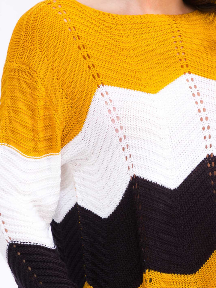WOMEN'S LONG SLEEVE COLORBLOCK KNIT PULLOVER SWEATER