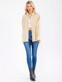 WOMEN'S LONG SLEEVE BUTTON CLOSURE FRONT POCKETS DENIM CONTRAST SHACKET