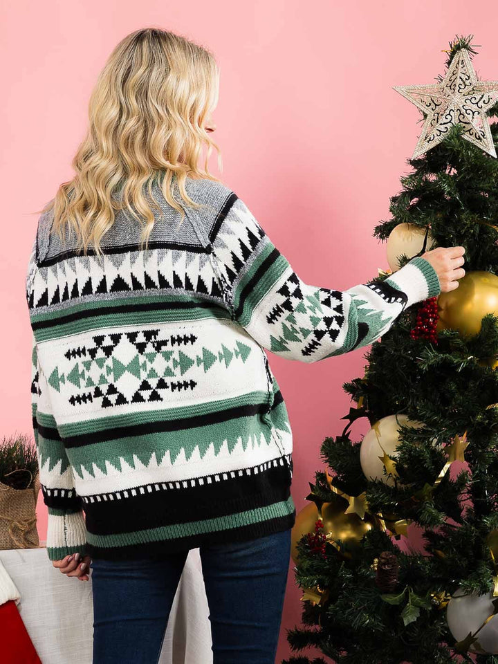 WOMEN'S LONG SLEEVE COLORBLOCK MULTI PRINT PULLOVER SWEATER