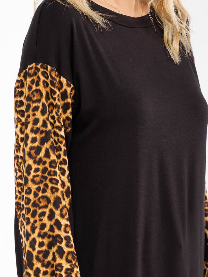 WOMEN'S LONG SLEEVE ANIMAL PRINT LOOSE FIT TOP