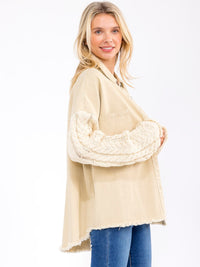 WOMEN'S LONG SLEEVE BUTTON CLOSURE FRONT POCKETS DENIM CONTRAST SHACKET