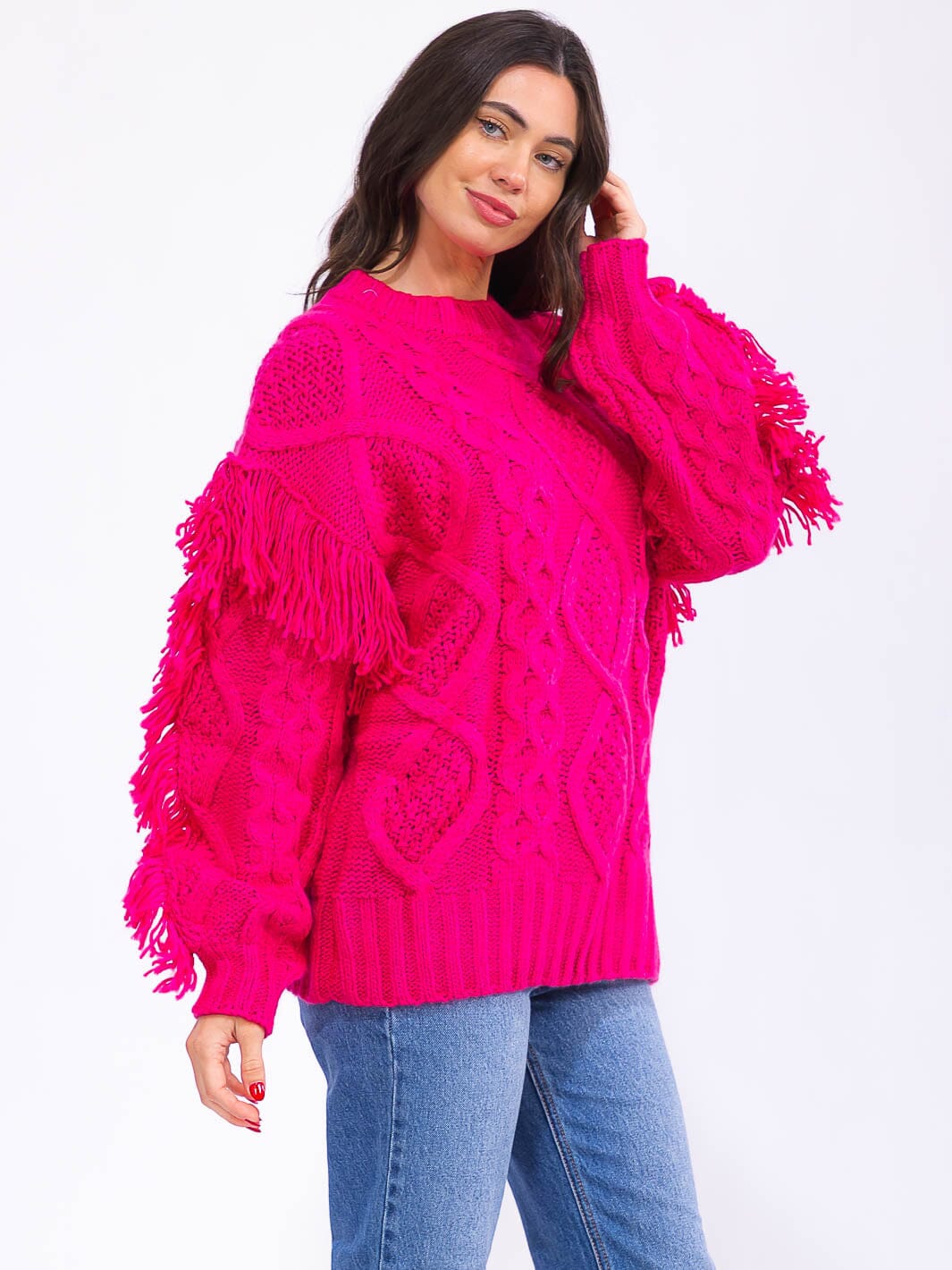 WOMEN'S LONG SLEEVE FRINGE DETAILED PULLOVER SWEATER