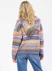 WOMEN'S LONG SLEEVE V-NECK FRONT POCKET MULTI COLOR PULLOVER HOODED SWEATER