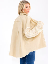 WOMEN'S LONG SLEEVE BUTTON CLOSURE FRONT POCKETS DENIM CONTRAST SHACKET