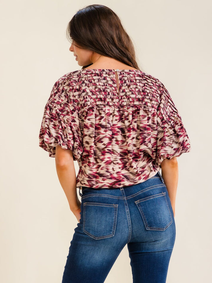 ENTRO WOMEN'S SHORT PUFF SLEEVE MULTI PRINT TIERED BODYSUIT