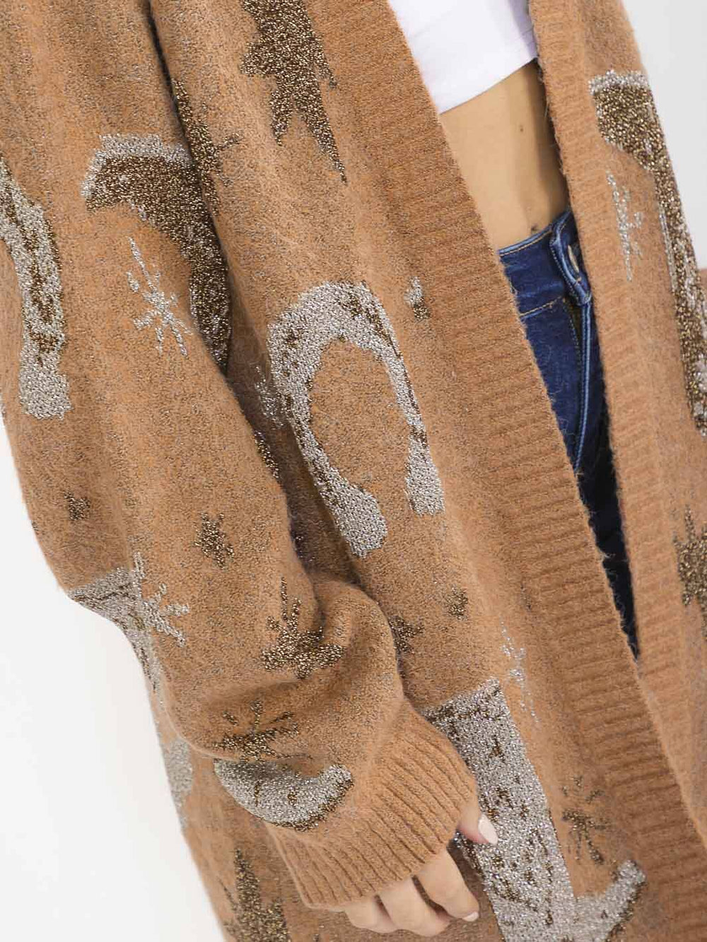 WOMEN'S LONG SLEEVE OPEN FRONT MULTI PRINT SHIMMER CARDIGAN