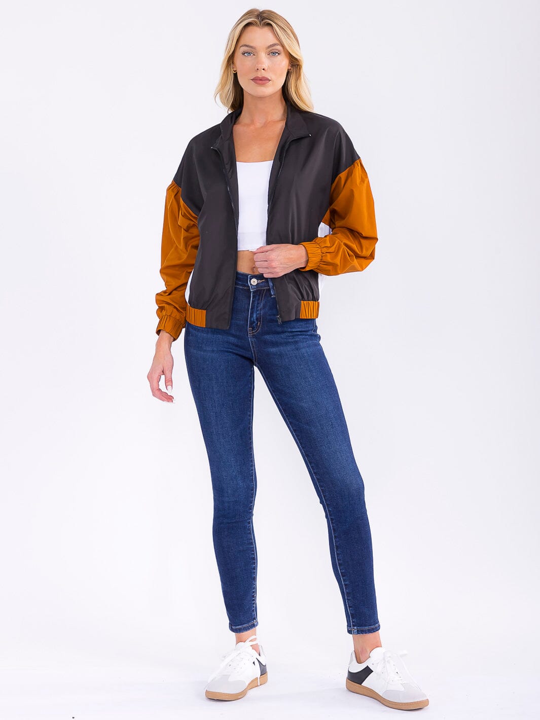 WOMEN'S LONG SLEEVE ZIPPER CLOSURE FRONT POCKETS COLORBLOCK LIGHTWEIGHT JACKET