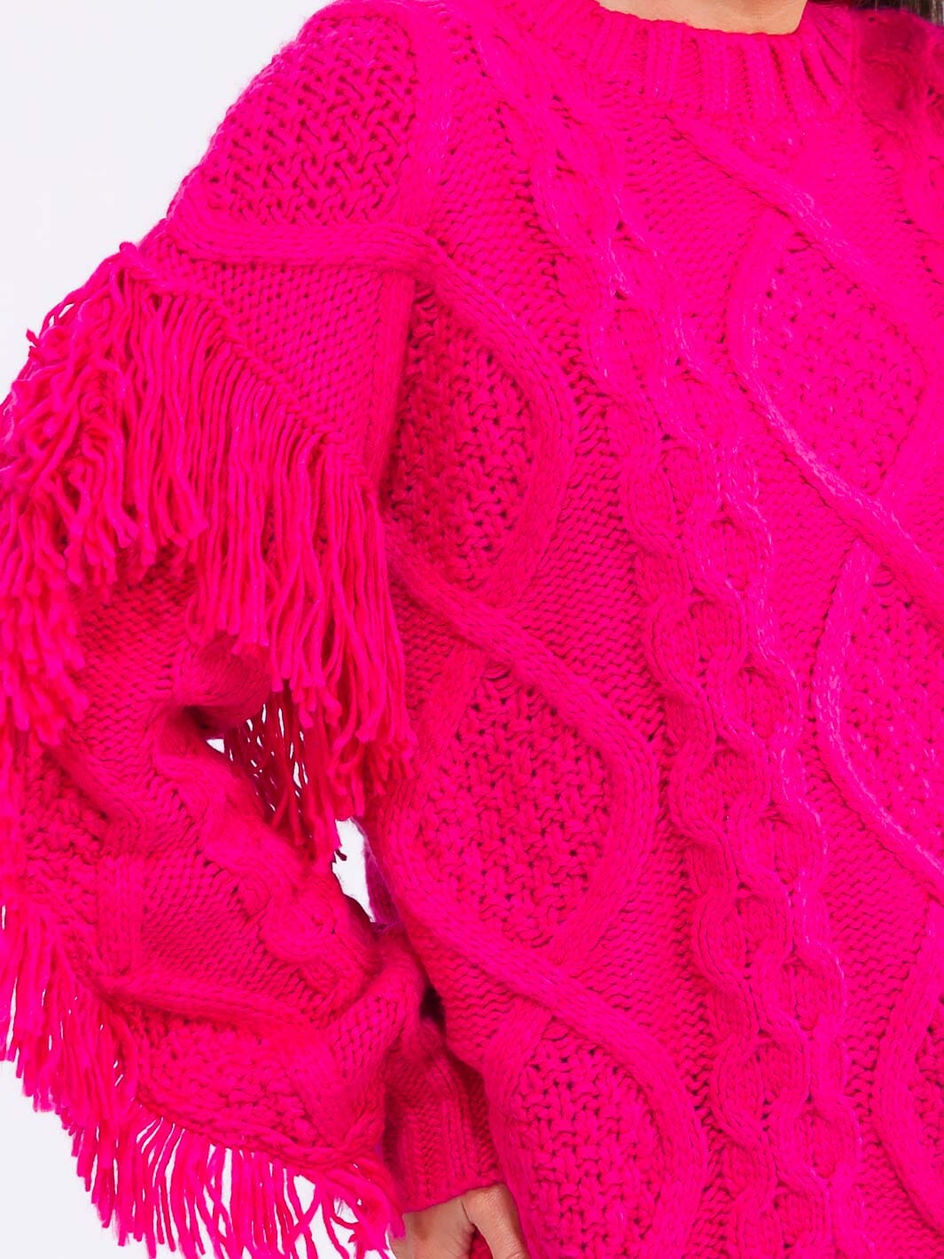 WOMEN'S LONG SLEEVE FRINGE DETAILED PULLOVER SWEATER