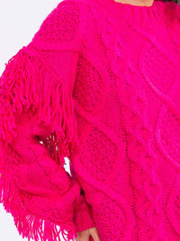 WOMEN'S LONG SLEEVE FRINGE DETAILED PULLOVER SWEATER