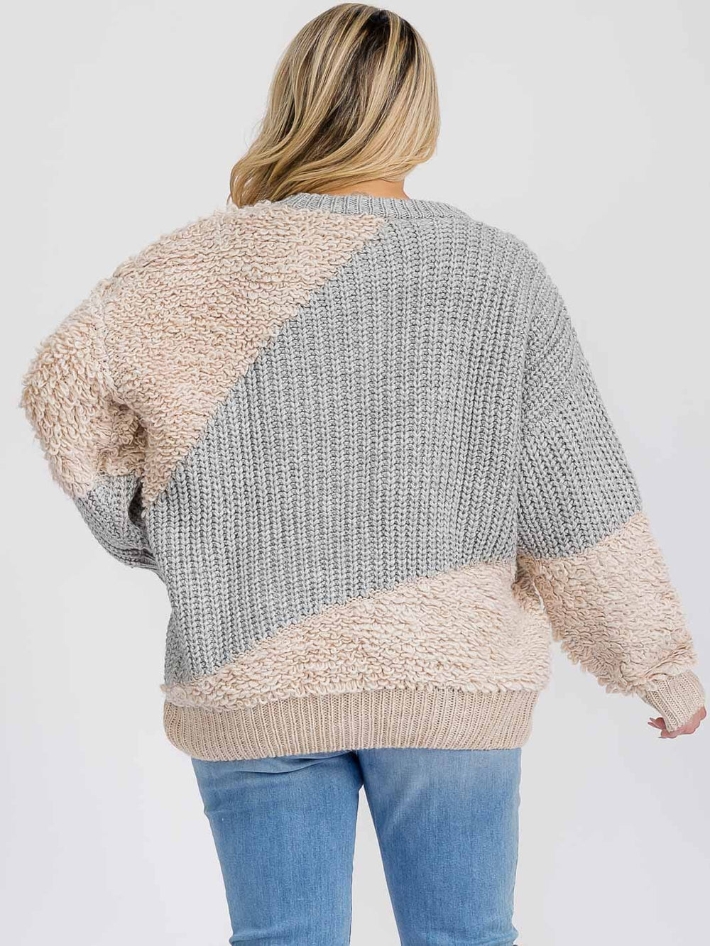 PLUS SIZE LONG SLEEVE COLORBLOCK CONTRAST PULLOVER SWEATER