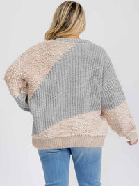 PLUS SIZE LONG SLEEVE COLORBLOCK CONTRAST PULLOVER SWEATER