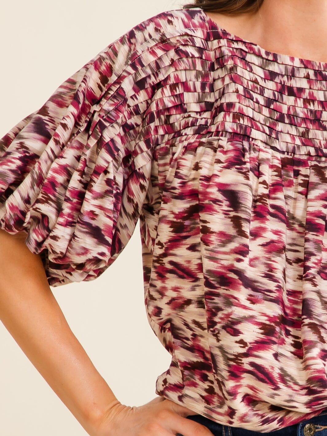 ENTRO WOMEN'S SHORT PUFF SLEEVE MULTI PRINT TIERED BODYSUIT