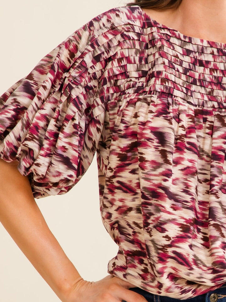 ENTRO WOMEN'S SHORT PUFF SLEEVE MULTI PRINT TIERED BODYSUIT
