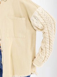 WOMEN'S LONG SLEEVE BUTTON CLOSURE FRONT POCKETS DENIM CONTRAST SHACKET