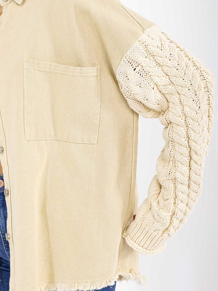 WOMEN'S LONG SLEEVE BUTTON CLOSURE FRONT POCKETS DENIM CONTRAST SHACKET