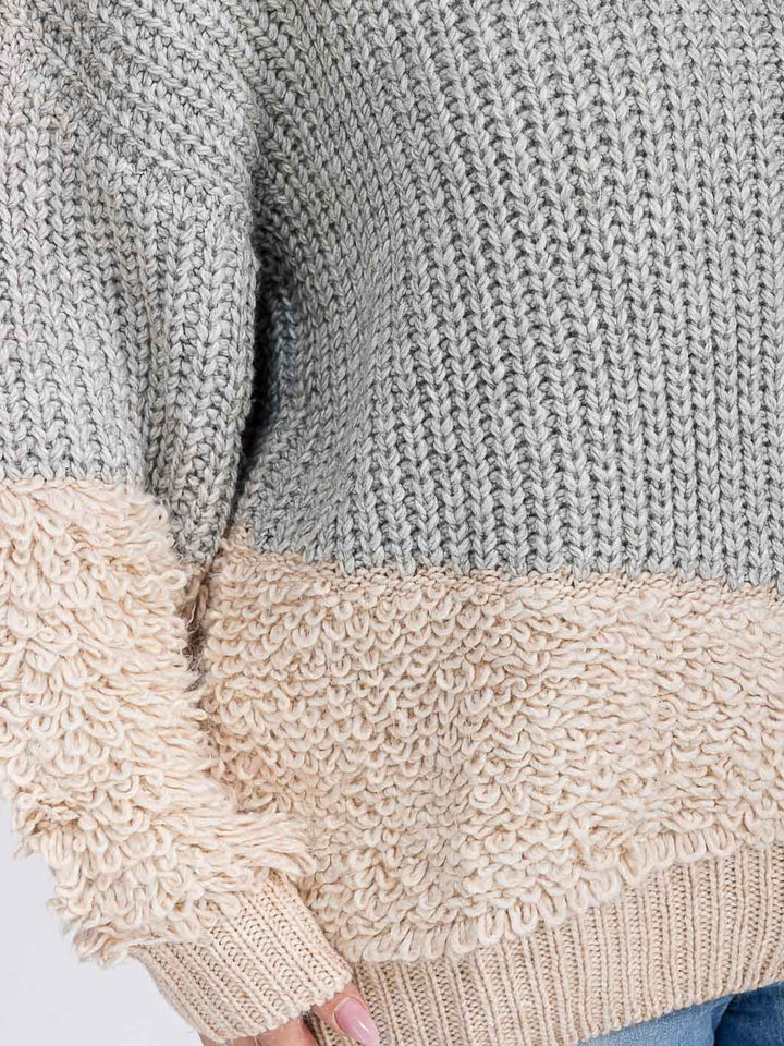 PLUS SIZE LONG SLEEVE COLORBLOCK CONTRAST PULLOVER SWEATER