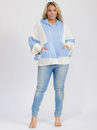 PLUS SIZE LONG SLEEVE FRONT POCKETS COLORBLOCK HOODED PULLOVER SWEATER
