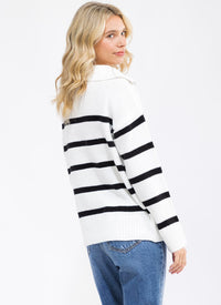 WOMEN'S LONG SLEEVE ZIP UP COLORBLOCK STRIPES PULLOVER SWEATER