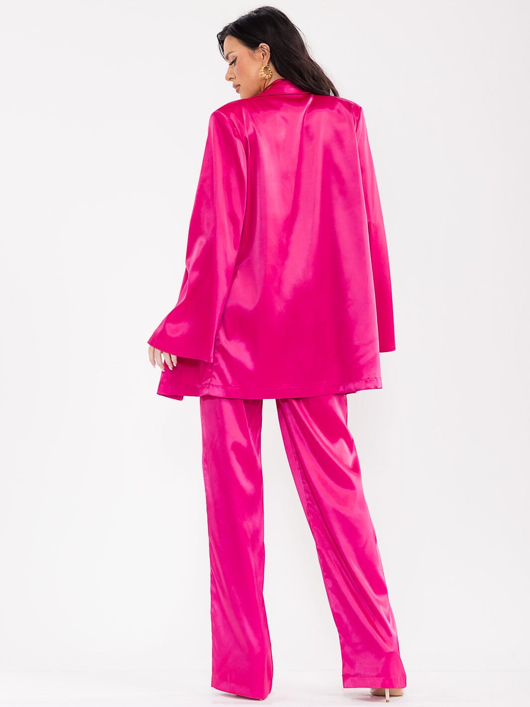 WOMEN'S LONG SLEEVE CARDIGAN WITH BRALETTE & ELASTIC WAIST PANTS SATIN 3PC. SET