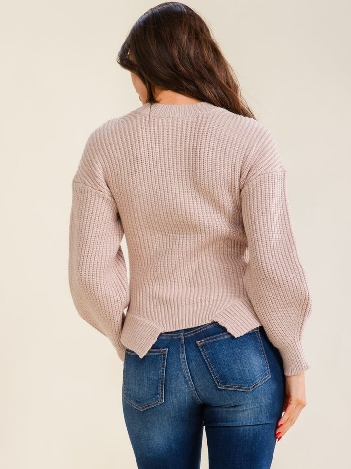 ENTRO WOMEN'S LONG SLEEVE SQUARE NECK KNIT PULLOVER SWEATER