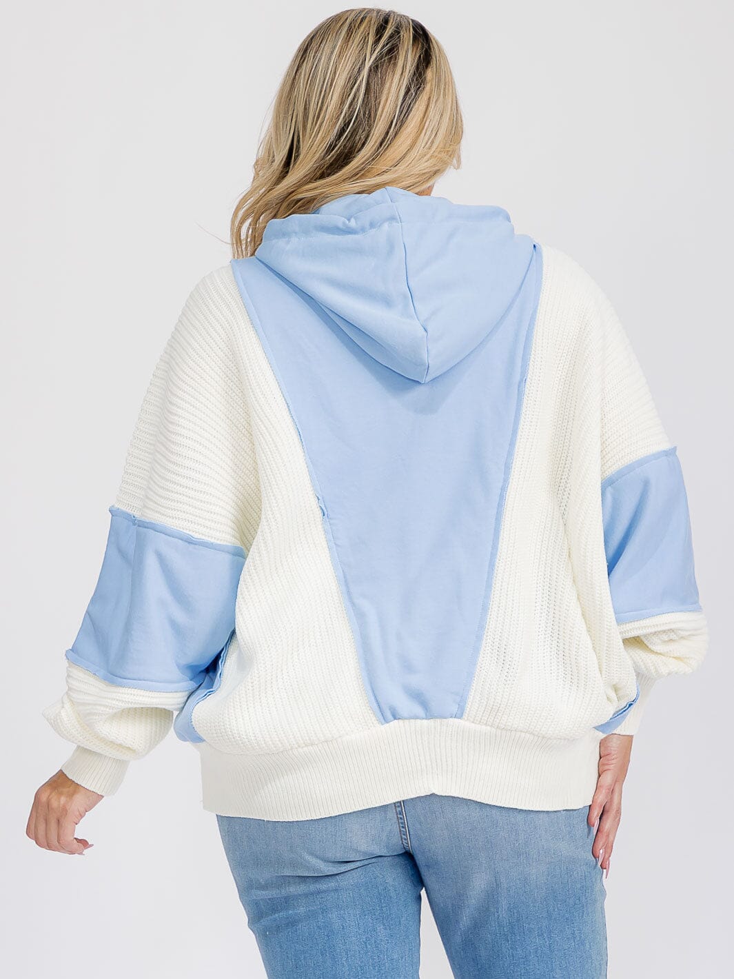 PLUS SIZE LONG SLEEVE FRONT POCKETS COLORBLOCK HOODED PULLOVER SWEATER