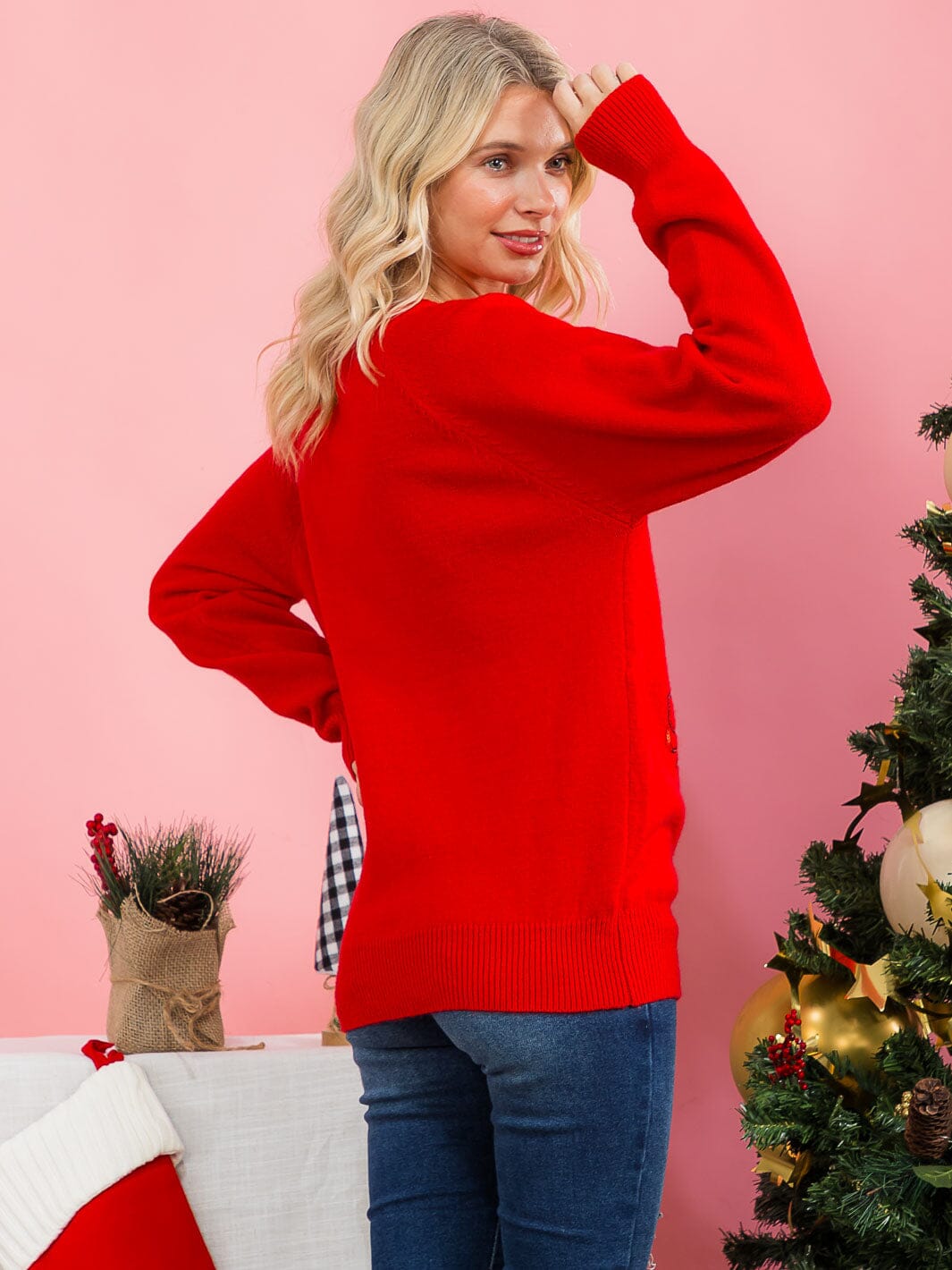 WOMEN'S LONG SLEEVE SEQUINS FLORAL PULLOVER SWEATER