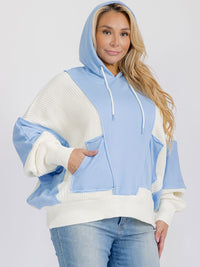 PLUS SIZE LONG SLEEVE FRONT POCKETS COLORBLOCK HOODED PULLOVER SWEATER