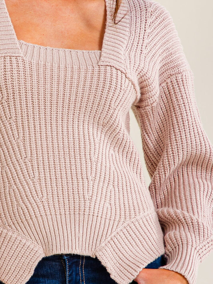 ENTRO WOMEN'S LONG SLEEVE SQUARE NECK KNIT PULLOVER SWEATER