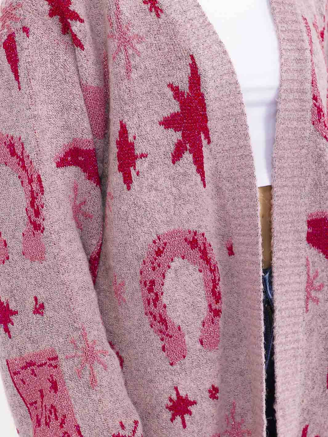 WOMEN'S LONG SLEEVE OPEN FRONT MULTI PRINT SHIMMER CARDIGAN