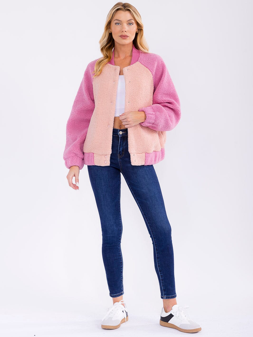 WOMEN'S LONG SLEEVE BUTTON CLOSURE FRONT POCKETS COLORBLOCK JACKET