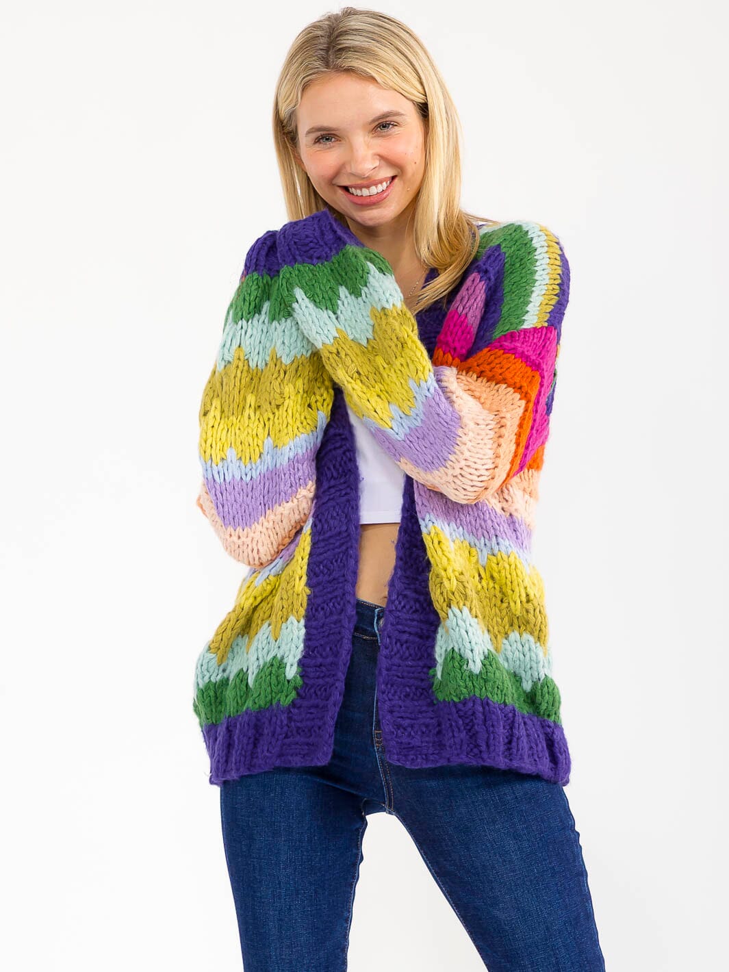 WOMEN'S LONG SLEEVE OPEN FRONT MULTI KNIT CARDIGAN