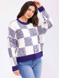 WOMEN'S LONG SLEEVE COLORBLOCK KNIT PULLOVER SWEATER