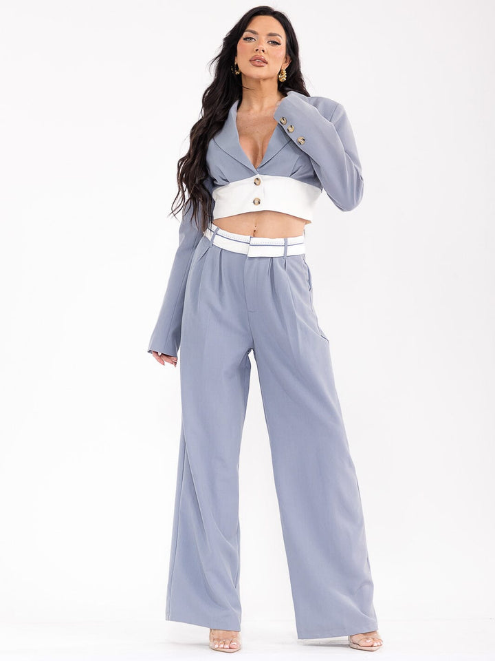 WOMEN'S LONG SLEEVE TOP & BUTTON CLOSURE PANTS COLORBLOCK 2PC. SET