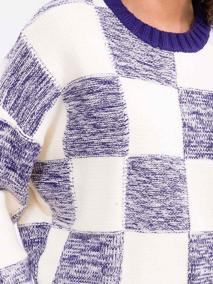 WOMEN'S LONG SLEEVE COLORBLOCK KNIT PULLOVER SWEATER