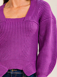 ENTRO WOMEN'S LONG SLEEVE SQUARE NECK KNIT PULLOVER SWEATER