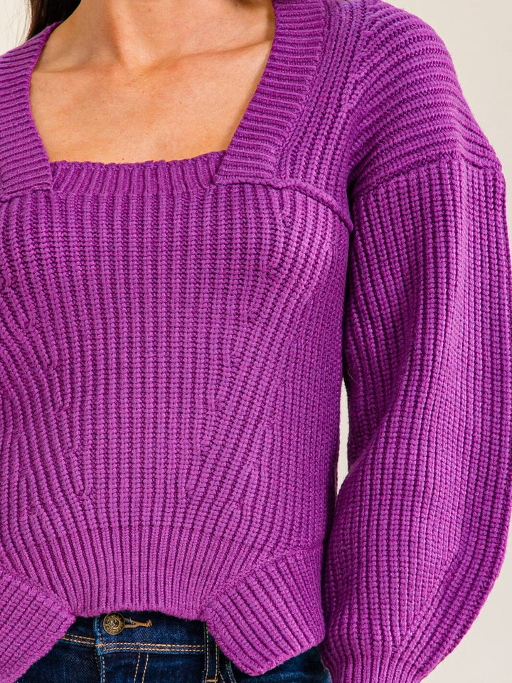 ENTRO WOMEN'S LONG SLEEVE SQUARE NECK KNIT PULLOVER SWEATER