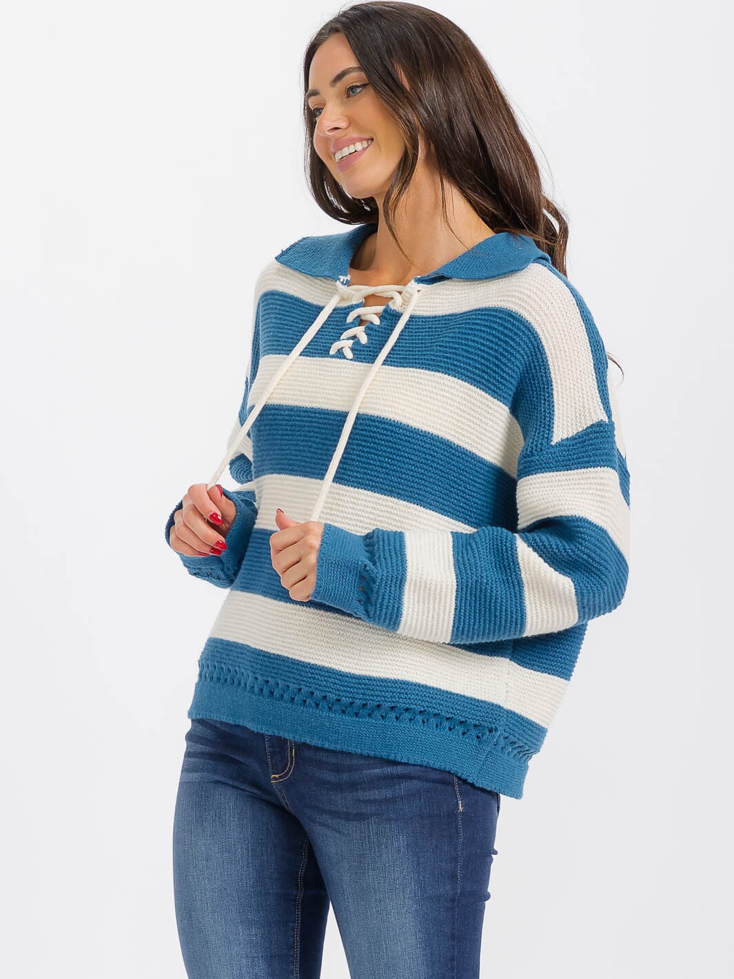 WOMEN'S LONG SLEEVE COLORBLOCK STRIPES PULLOVER SWEATER
