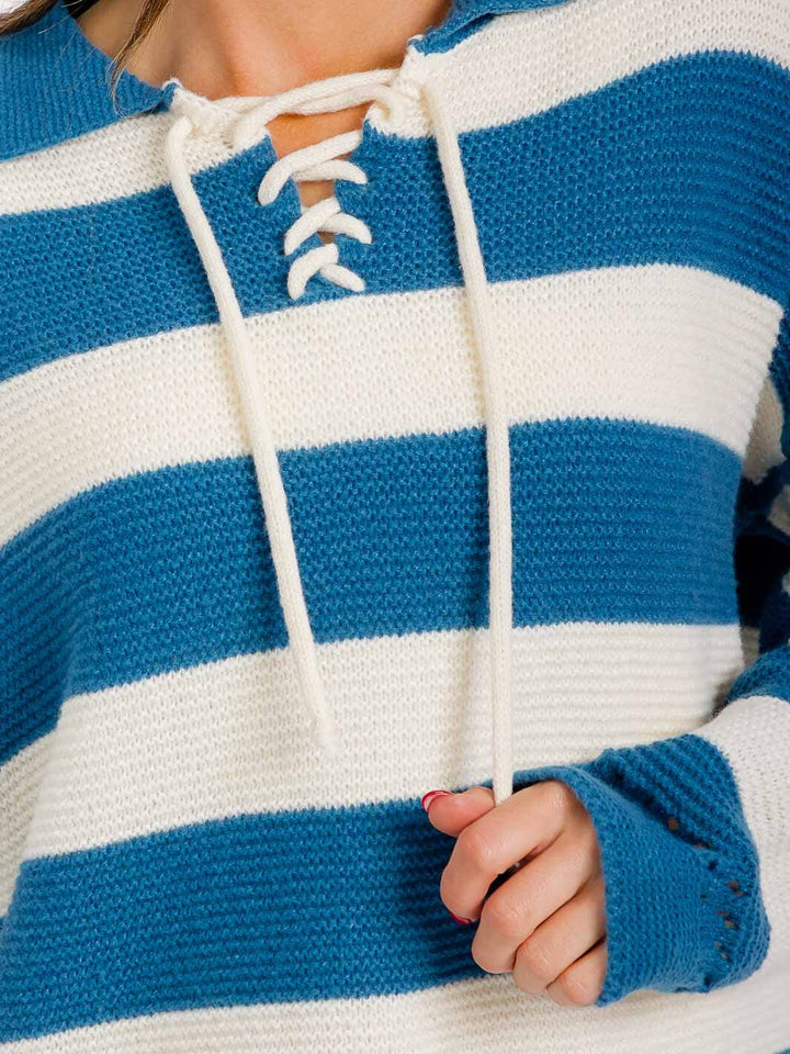 WOMEN'S LONG SLEEVE COLORBLOCK STRIPES PULLOVER SWEATER