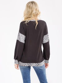 WOMEN'S LONG SLEEVE ANIMAL PRINT CONTRAST TOP